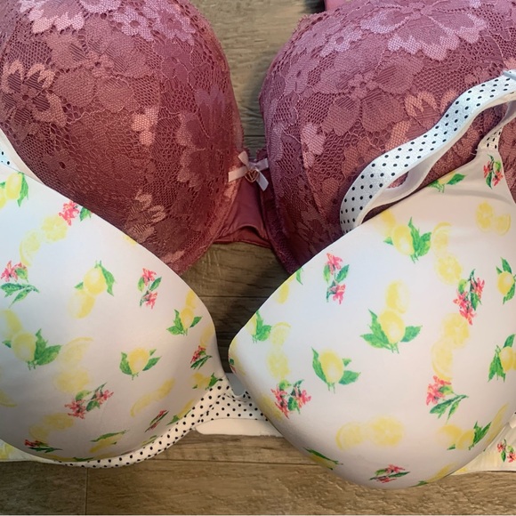 Victoria Secret Bundle 2 Bras Lace Perfect Shape Lemon Print Push Up - Picture 7 of 13